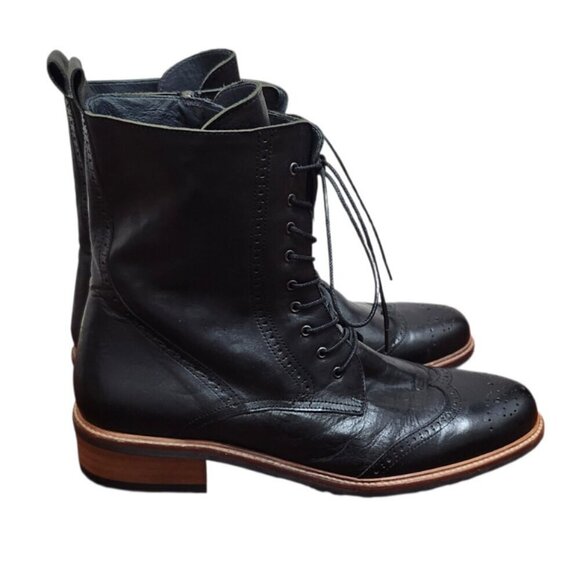 DuoBoots UK Men’s EU 43 Black Leather Brogue Lace Up Ankle Boots
